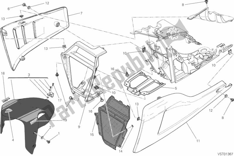 Alle onderdelen voor de Voorspatbord van de Ducati Diavel Carbon FL USA 1200 2015